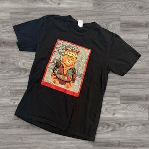 Port & Company Black Sushi Cat Japanese Graphic Shirt Tee Extra Small Youth L